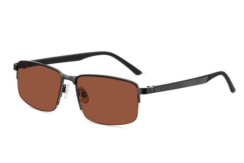 P494FM - Rectangular Metal Sunglasses w/ Carbon Fiber Print - Image 3