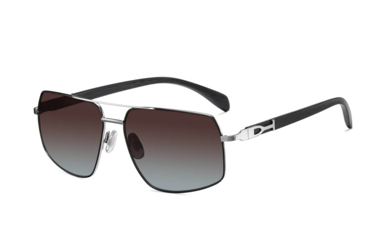 P498GR - Rectangular Aviator Wood Print Sunglasses - Image 3