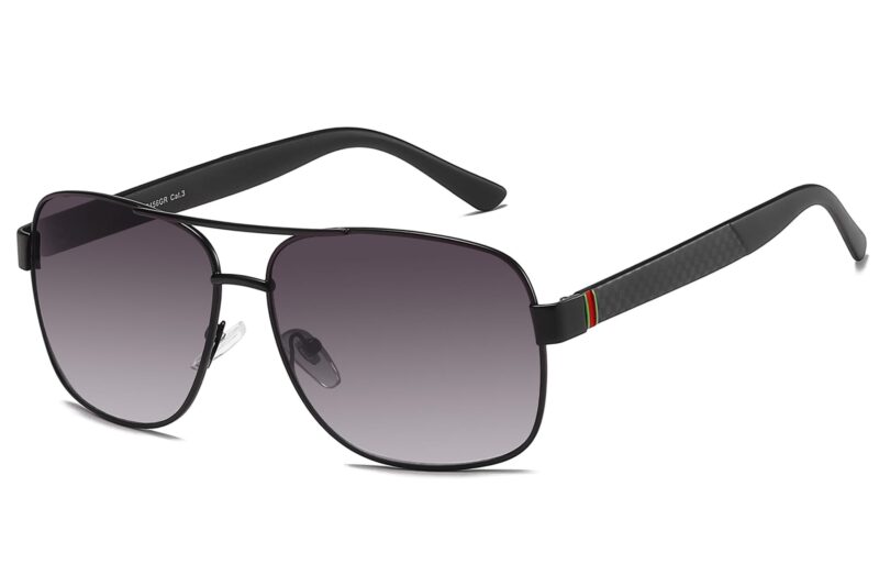 P456GR - Square Aviator Sunglasses w/ Carbon Fiber Print - Image 5