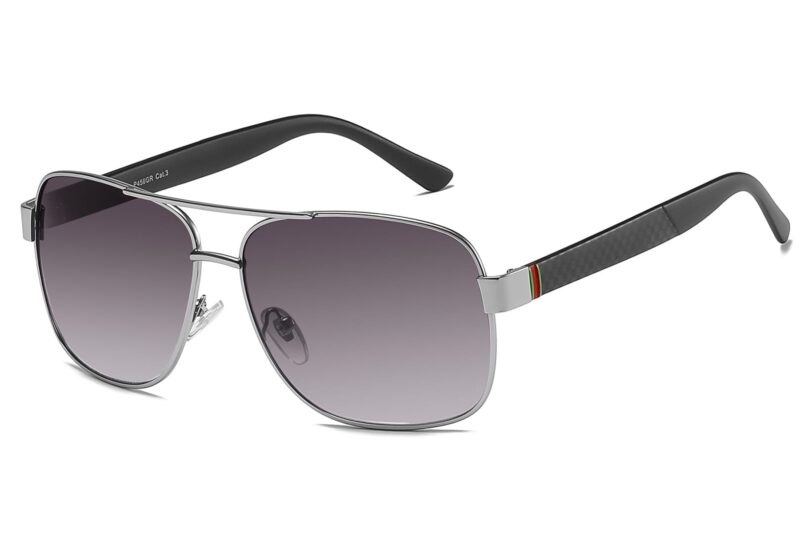 P456GR - Square Aviator Sunglasses w/ Carbon Fiber Print - Image 7