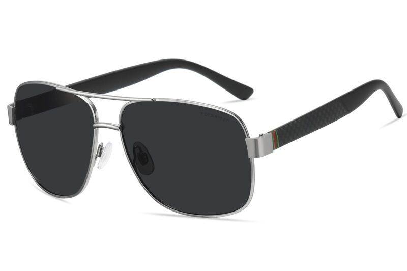 P456P - Square Aviator Polarized Sunglasses w/ Carbon Fiber Print