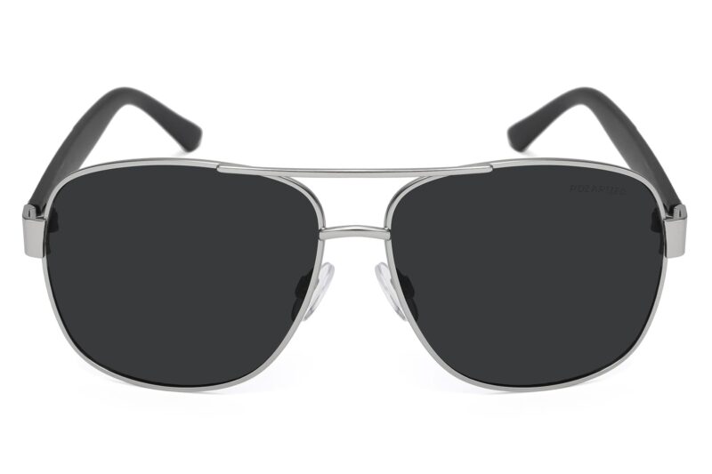 P456P - Square Aviator Polarized Sunglasses w/ Carbon Fiber Print - Image 2