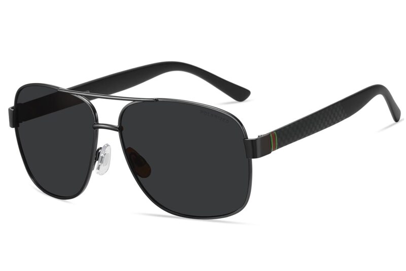 P456P - Square Aviator Polarized Sunglasses w/ Carbon Fiber Print - Image 3