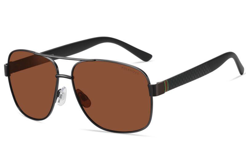 P456P - Square Aviator Polarized Sunglasses w/ Carbon Fiber Print - Image 7