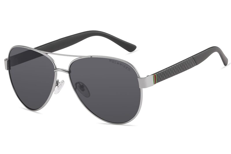 P465P - Polarized Aviator Sunglasses w/ Carbon Fiber Print - Image 7