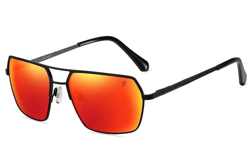 P493PRV - Rectangular Polarized Color Mirrored Sunglasses