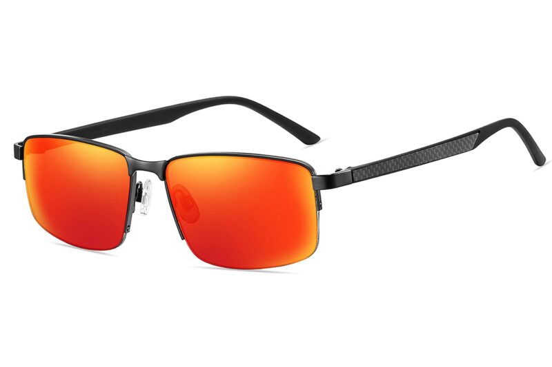 P494RV - Rectangular Metal Sunglasses w/ Carbon Fiber Print