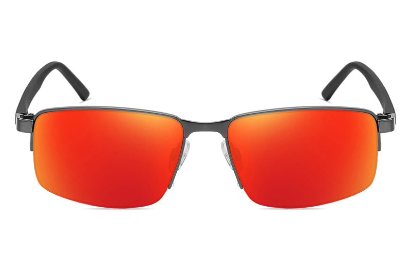 P494RV - Rectangular Metal Sunglasses w/ Carbon Fiber Print - Image 2