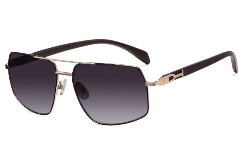 P498GR - Rectangular Aviator Wood Print Sunglasses