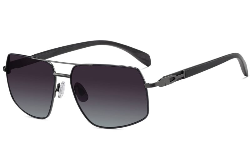 P498GR - Rectangular Aviator Wood Print Sunglasses - Image 5