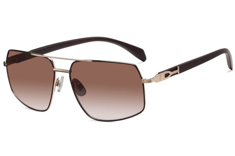 P498GR - Rectangular Aviator Wood Print Sunglasses - Image 7