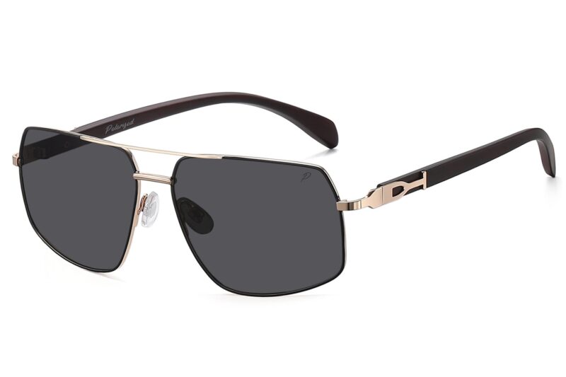P498P - Polarized Rectangular Aviator Wood Print Sunglasses - Image 5