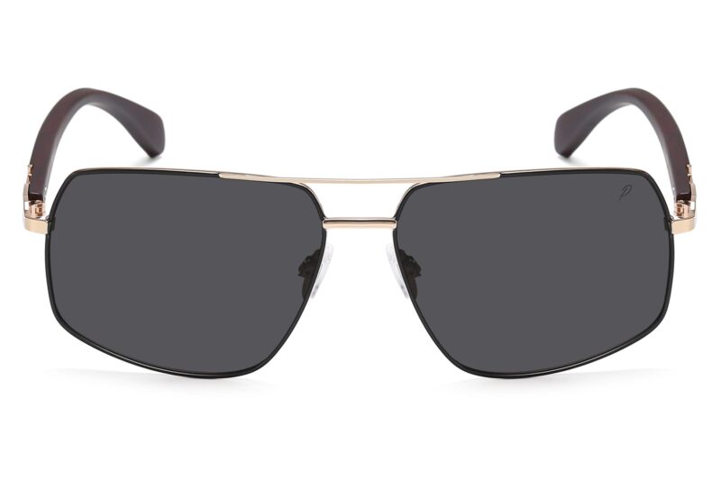 P498P - Polarized Rectangular Aviator Wood Print Sunglasses - Image 6