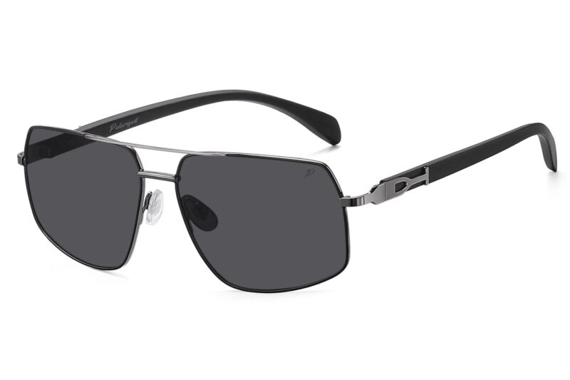 P498P - Polarized Rectangular Aviator Wood Print Sunglasses - Image 7