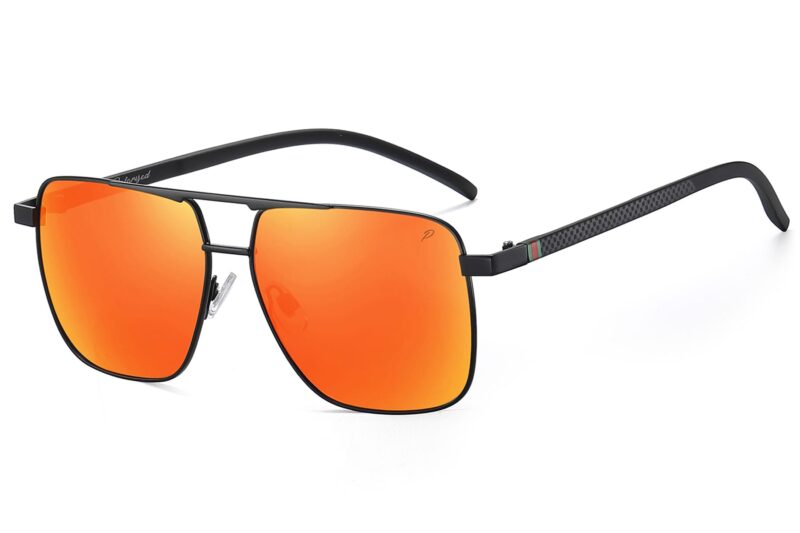 P501PRV - Polarized Square Aviator Sunglasses w/ Carbon Fiber Print - Image 3