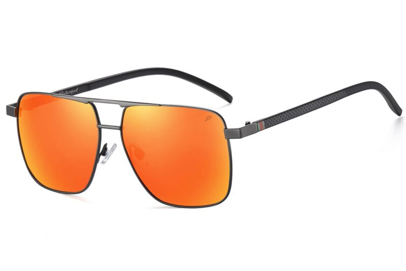P501PRV - Polarized Square Aviator Sunglasses w/ Carbon Fiber Print - Image 7