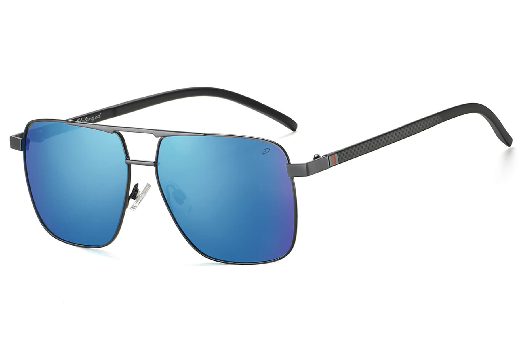 P501PRV - Polarized Square Aviator Sunglasses w/ Carbon Fiber Print